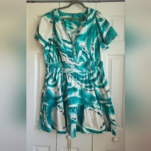 Anthropologie Somerset Mini Dress Teal and White 2x